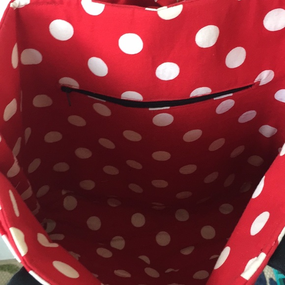 Black Handmade Tote with Red Polka Dot Bow - Picture 4 of 6